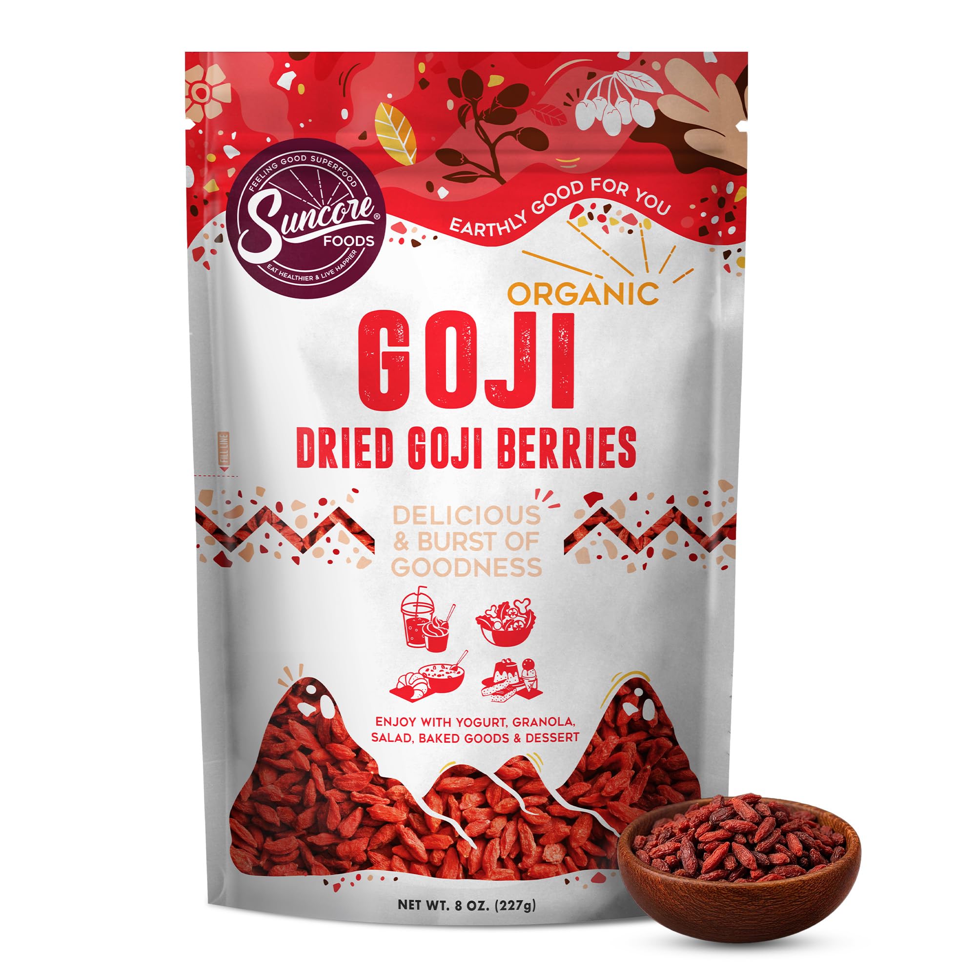 Suncore Foods Organic Goji Berries 8oz, Wolfberry | Superfood | Gluten Free