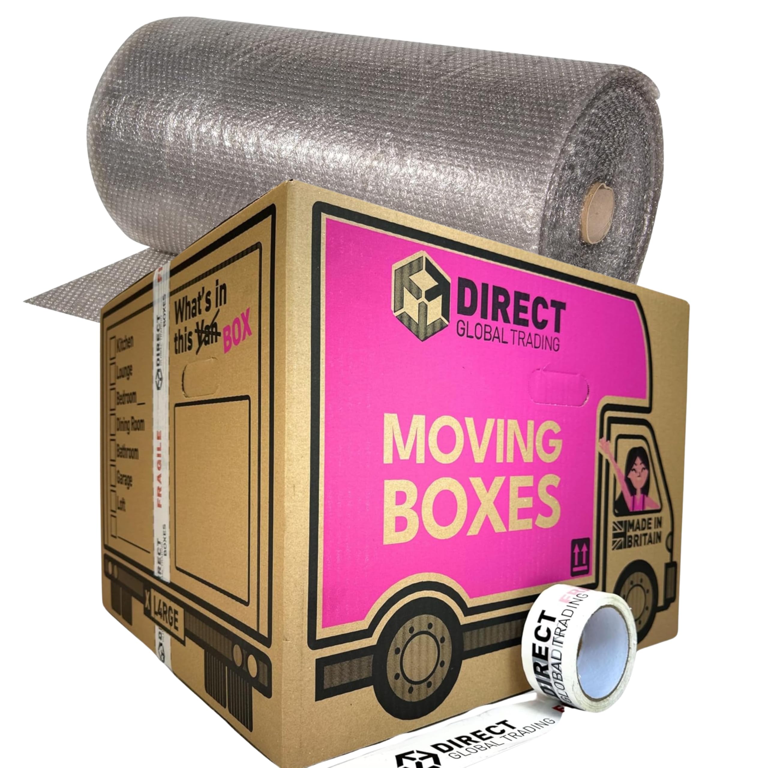 20 Extra Large Strong Cardboard House Moving Packing Boxes Kit with 60 Metres Wide Bubblewrap and Tape