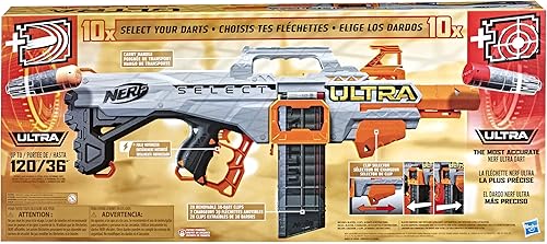 Vista 4 de Nerf Ultra Select - Lanzador totalmente motorizado, fuego para distancia o precisión, incluye clips y dardos, juegos y juguetes al aire libre