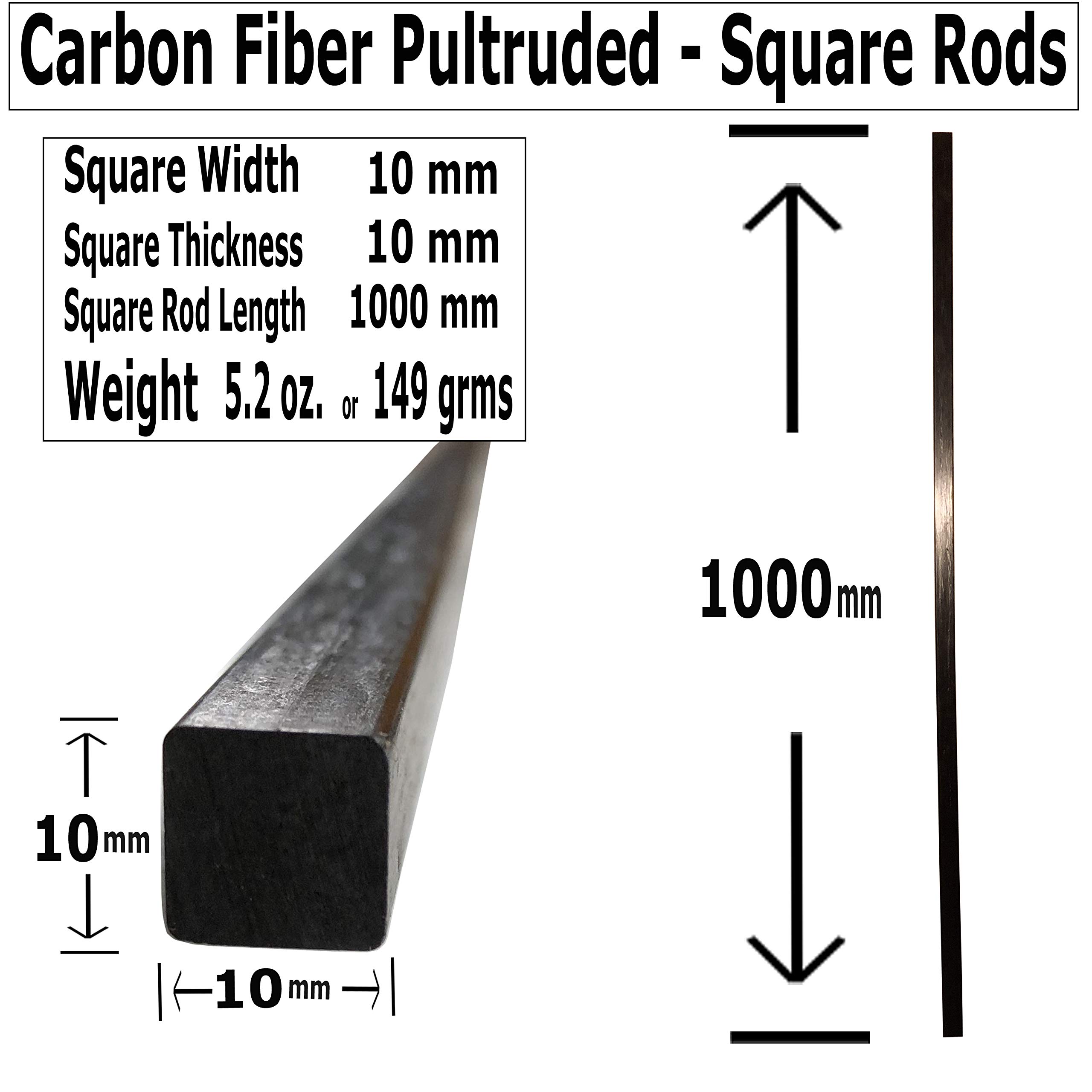 KARBXON – Square Carbon Fiber Rod - 10mm x 1000mm – Pultruded Square Solid Rod - Black Matte Finish - Pure Solid Carbon Fibre Square Tube shafts - for RC Planes-Drones, Boat DIY Craft Projects
