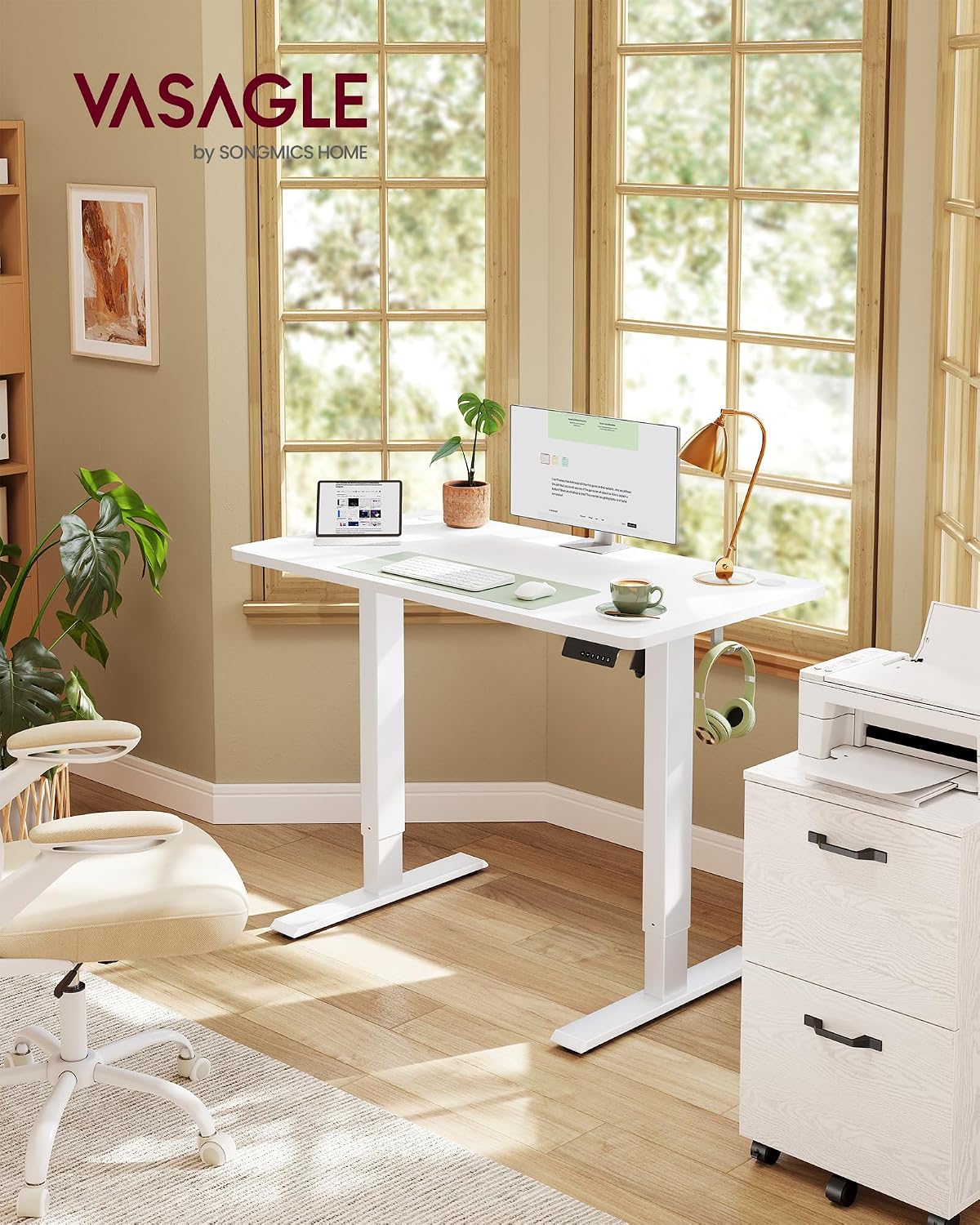 VASAGLE LSD310WZ03 Height Adjustable Desk Standing Desk Computer Desk Memory 4 Height Adjustable Office Desk 100 x 60 cm Cloud White Cloudy White 100 x 60 cm