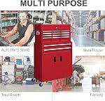 HOMCOM 6-Drawer Rolling Tool Chest, 2 in 1 Lockable Detachable Storage Cabinet with Lockable Wheels & Hooks, Metal Tool Box Organizer for Garage, Workshop, Red