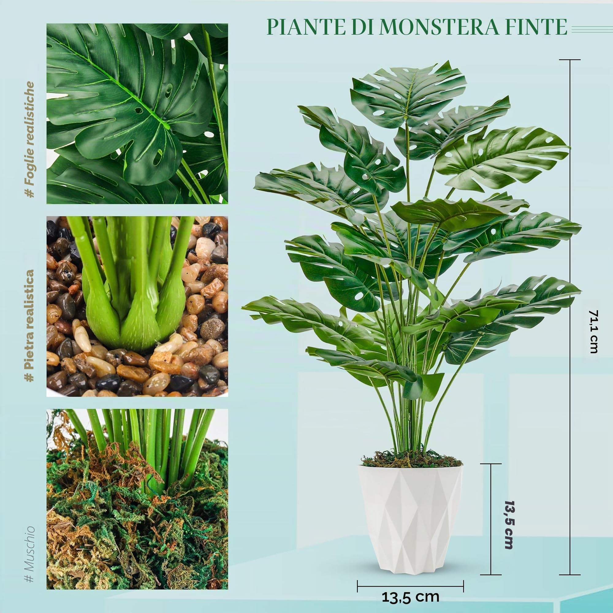 Der Rose Piante finte di Monstera, alte 71 cm, in vaso bianco, per interni, decorazione per casa, ufficio, soggiorno