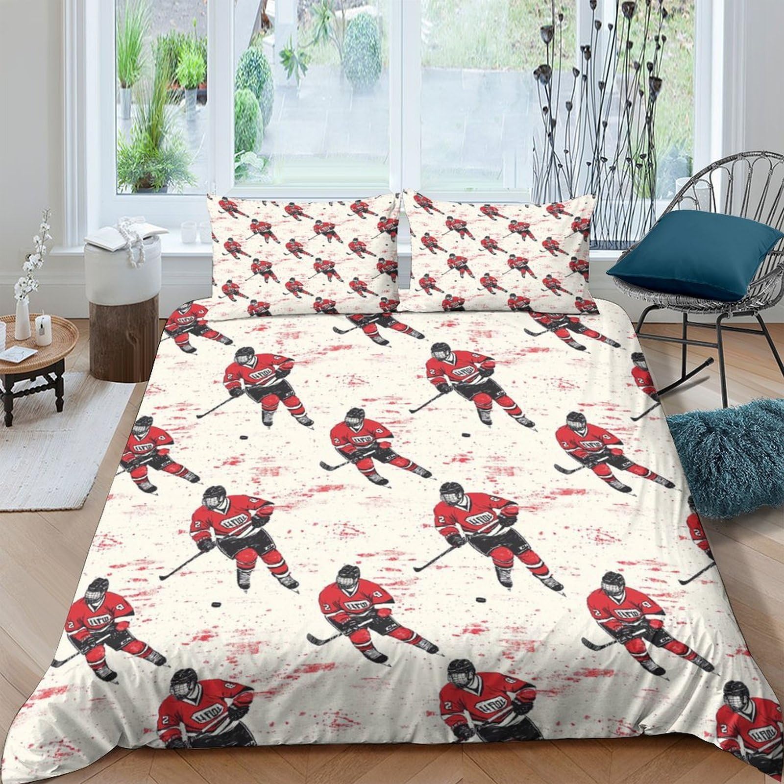 Ctjqhvkz Style-7 3D Printed Ice Hockey Player Fitted Sheet Microfiber Red White Bed Cover For Bedroom Dorm Mattress Protection Decor Single（135X200cm）