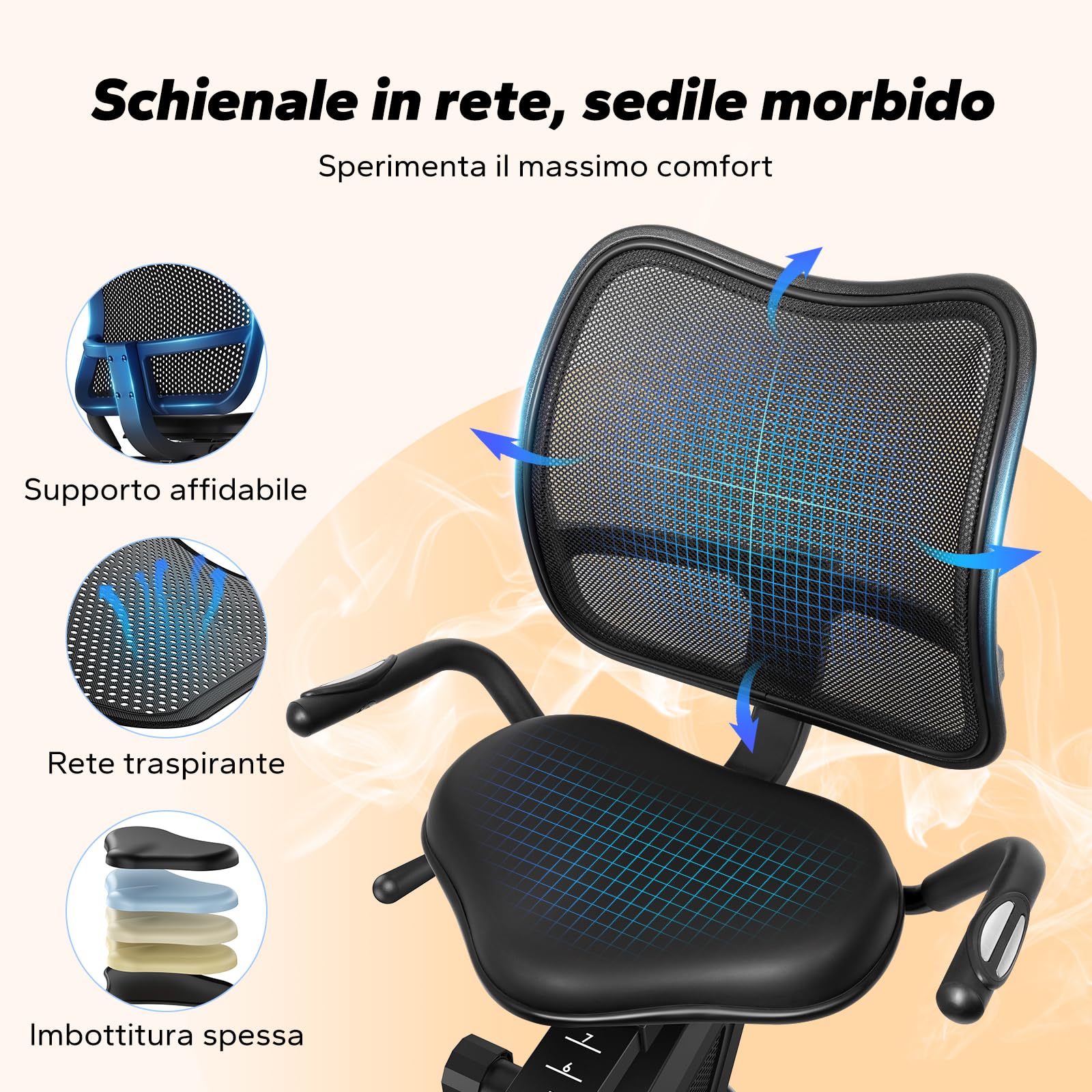 MERACH Cyclette da Seduta, Recumbent Bike con 8 Livelli di Resistenza Regolabili, Cyclette Leggera Tipo Commerciale, Cyclette per Anziani con Esclusiva App, Display LCD, Sensori di Frequenza Cardiaca