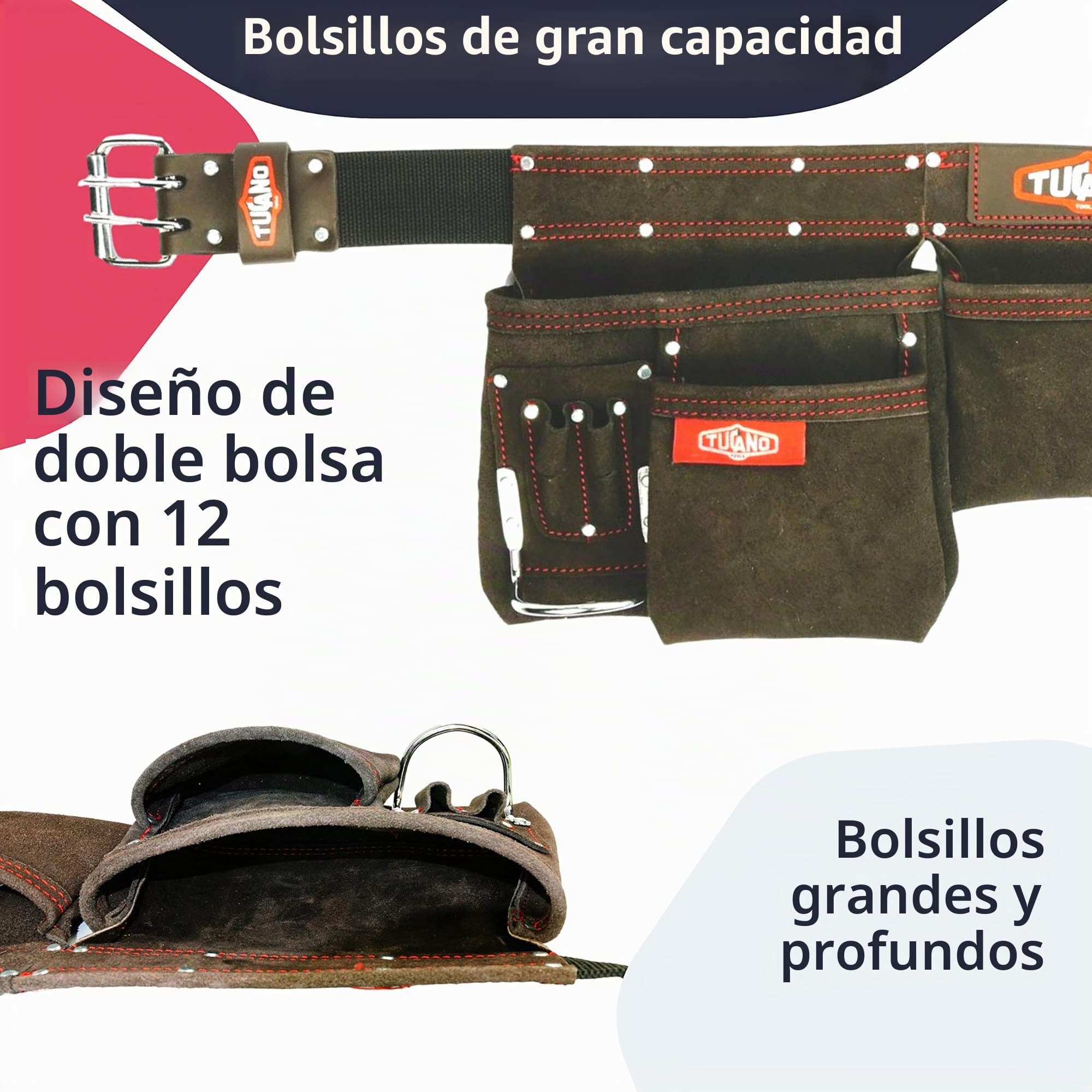 Cinturón de herramientas de cuero para enmarcadores, carpinteros. Cinturón de herramientas perfecto para electricistas y conveniente para mujeres. 12 bolsas de herramientas para gran capacidad.