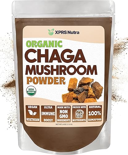 XPRS Nutra Polvo orgánico de hongos Chaga  Polvo orgánico de primera calidad USDA  Chaga en polvo apoya la salud inmunológica  Superalimento vegano