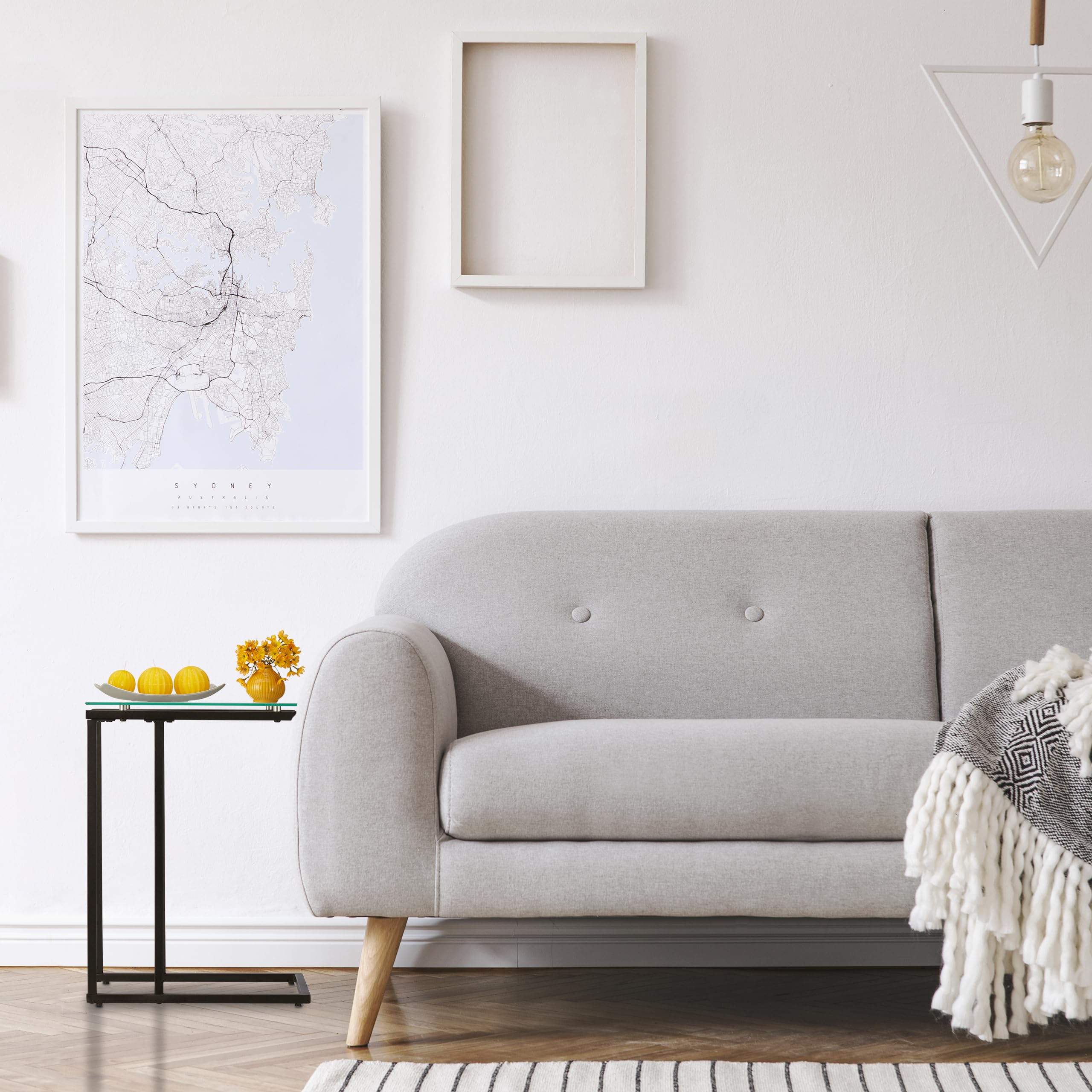 Relaxdays Stolik pomocniczy, w kształcie litery U, mieszanka materiałów, szklany blat, metal, styl Bauhaus, stolik kawowy (wys. x szer. x gł.): 60 x 30 x 45 cm, czarny, 1 sztuka