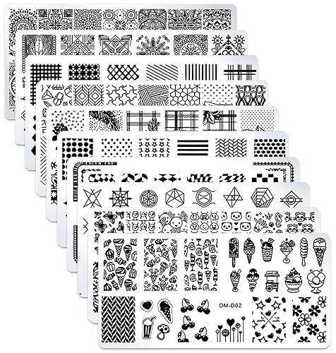 SILPECWEE 10 Uds. de placas de estampado de uñas, sello de uñas, placas de arte de uñas, diseño geométrico, plantillas de manicura, accesorios de