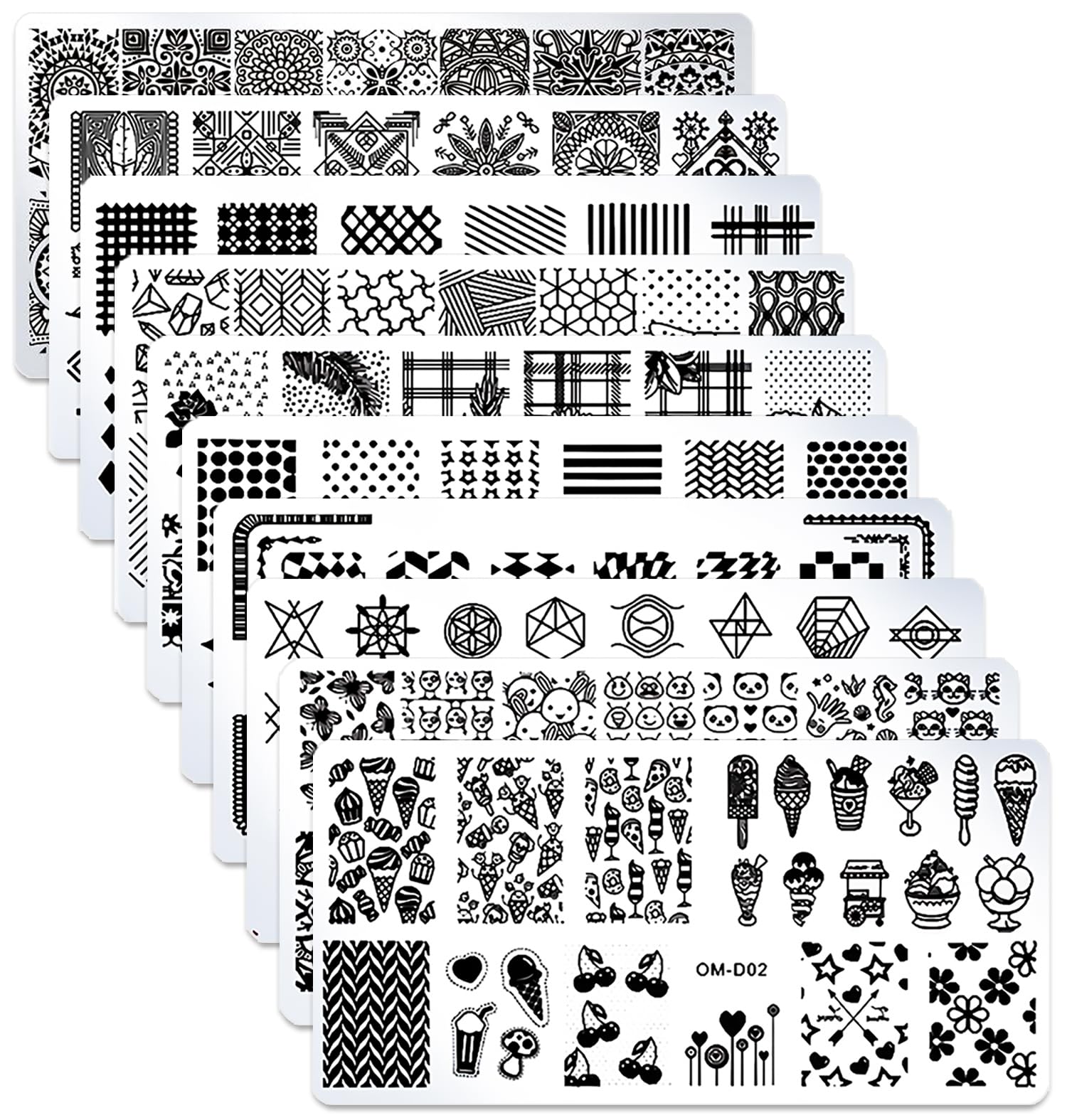 SILPECWEE 10pcs Nail Stamping Plates Nail Stamp Nail Art Plates Geometry Design Nail Stencil Manicure Templates Nail Accessories for DIY&Salon