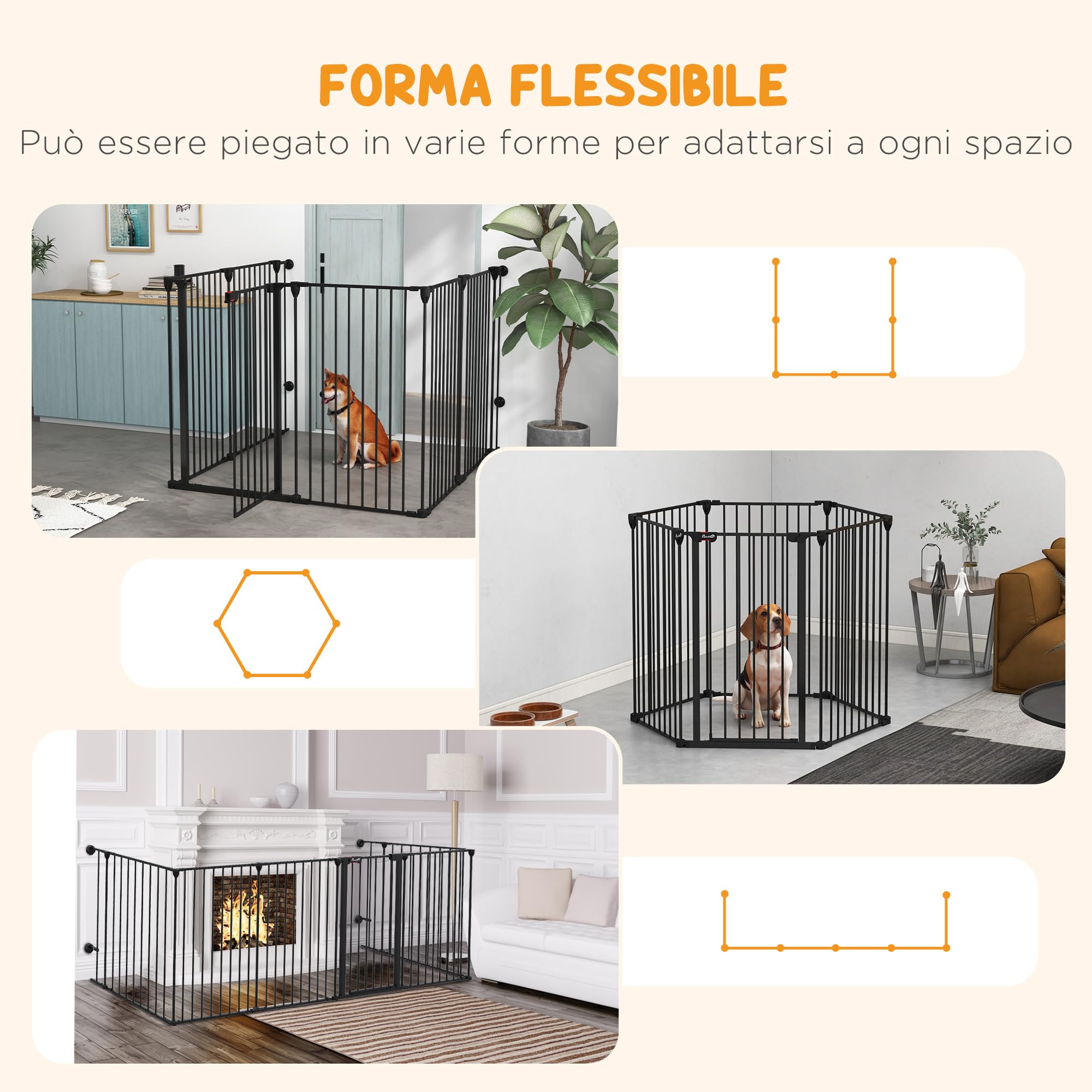 PawHut Cancellino per Cani Taglia Media Pieghevole con Doppia Chiusura di Sicurezza, Cancelletto di Sicurezza Modulabile in Metallo e Plastica, 123x102x100 cm, Nero