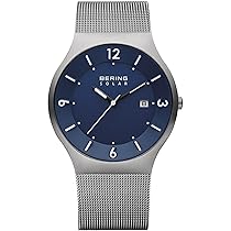 BERING Solar 14440-007 Orologio da polso da uomo, cassa in acciaio inossidabile grigia da 40 mm e quadrante blu, cinturino in maglia milanese, vetro zaffiro, 5 ATM