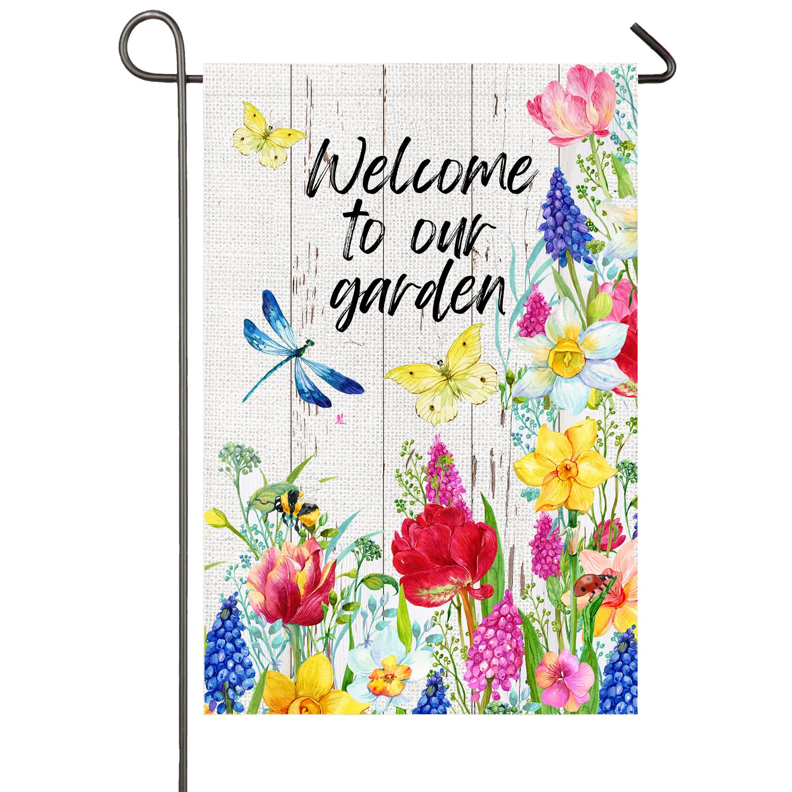 Gartenflagge „Welcome To Our Home“ – Doppelseitig, Lila Blumen