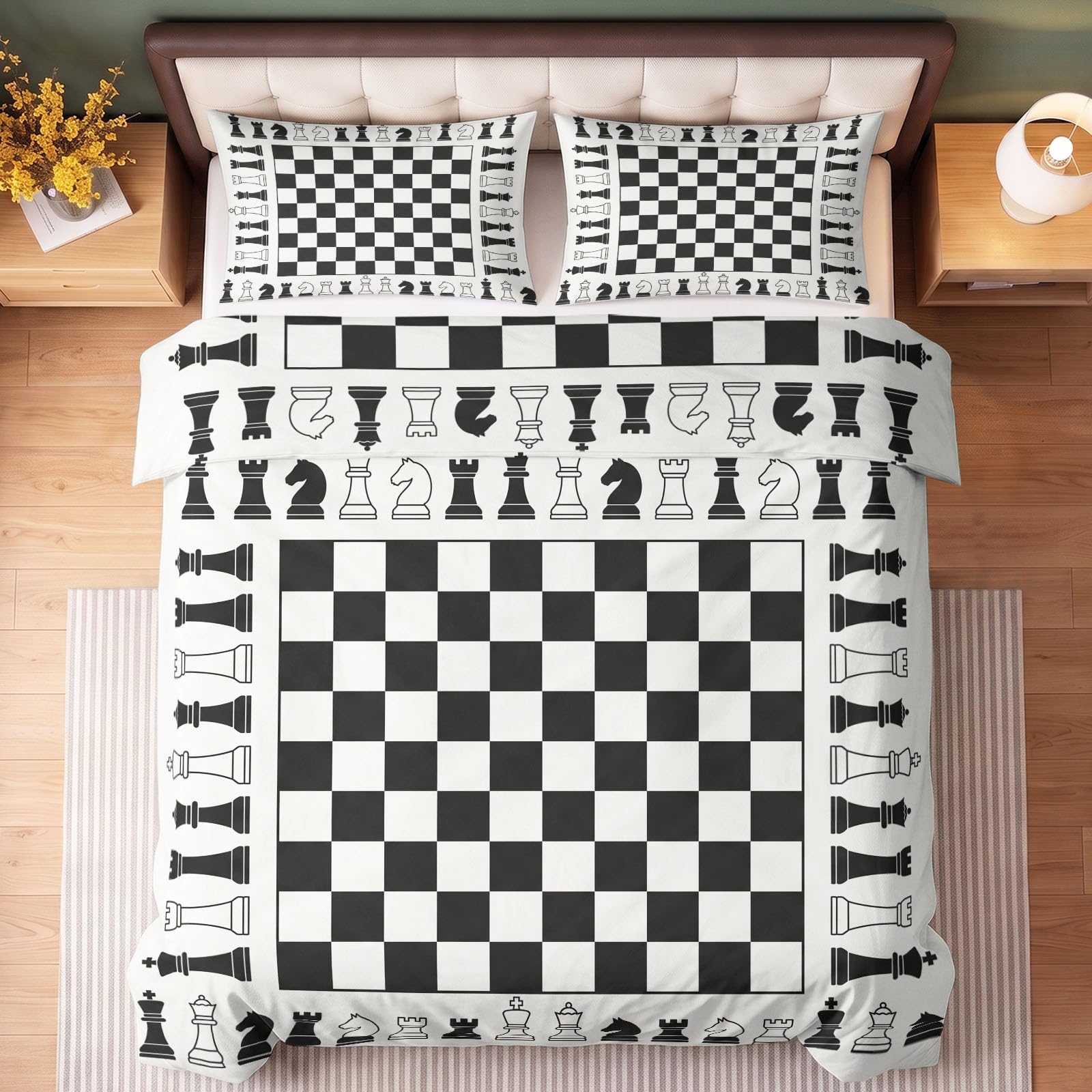 Générique Zestaw pościeli dziecięcej 200 x 200 cm - Styl zabawy | Wzór szachownicy - oddychająca poszewka na kołdrę z nadrukiem, szara dekoracja pokoju z poszewką dla chłopców i dziewcząt