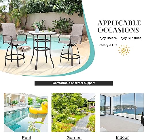 Miniatura 6 de Vongrasig Juego de bar giratorio de 5 piezas para patio, juego de 4 taburetes de bar giratorios altos de textileno mental para todo tipo de clima,