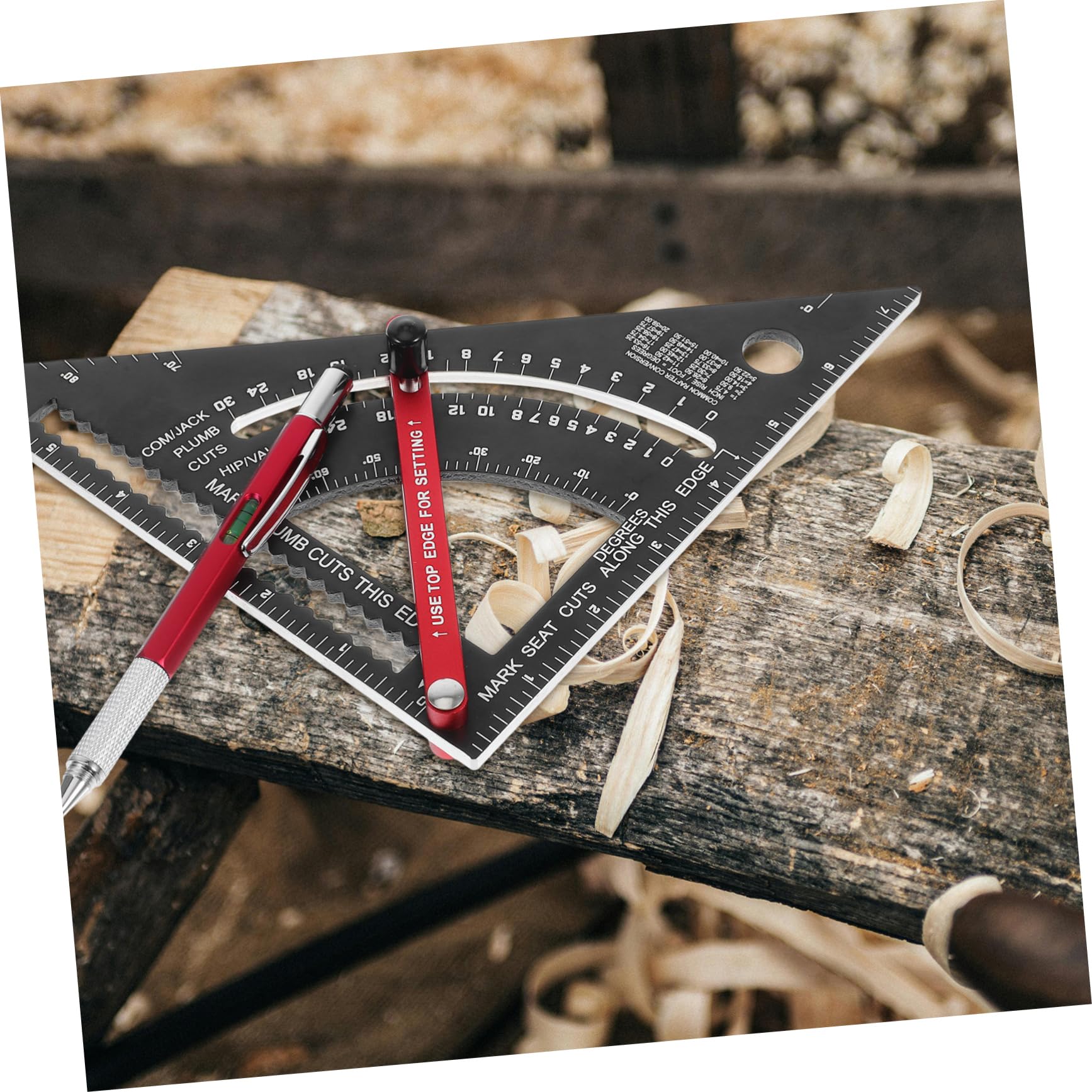 Règle Triangulaire en Alliage D'aluminium Rouge 2 Pièces, Mesures Lisibles