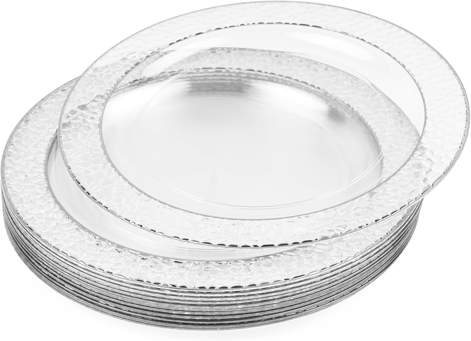 MATANA 20 Premium Clear Hard Plastic Dinner Plates with Hammered Silver ...