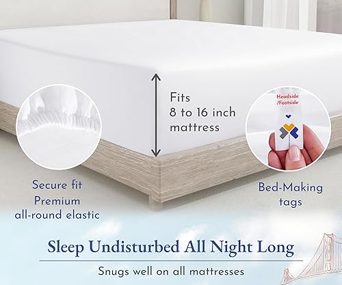 Miniatura 4 de Sábana bajera de 100% satén de algodón, 400hilos, sábana suave y duradera con elástico que no se sale, bolsillos profundos y etiquetas para la