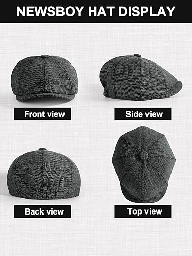 Miniatura 4 de Senker Fashion Gorra de Newsboy para hombre, sombrero irlandés Newsies clásico de 8 paneles de mezcla de lana para conducir taxista de anciano