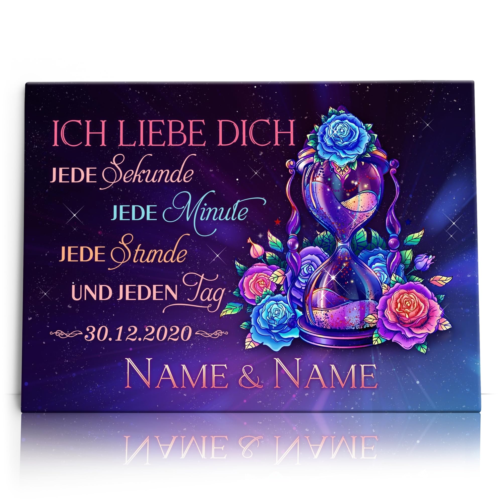 Liebesleinwand Das sind wir Leinwand: Sand der Zeit | Leinwandbild mit Namen und Datum | Wandbild gestalten | Jahrestag Geschenk für Frau Freundin Mann Freund