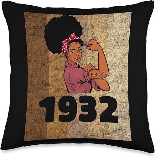Black Pride Melanin Queen African American Gifts Vintage 1932 Limited Edition 91st Birthday Afro Girls Women Throw Pillow 16x16 Multicolor