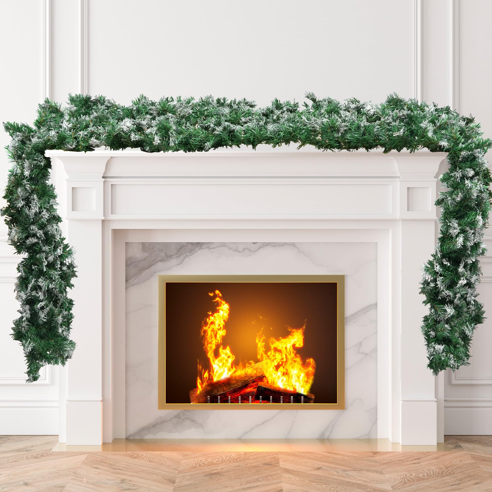 270cm (9ft) Schneespitze Grün Girlande Weihnachten für Home Dekoration, Künstliche Girlanden für Weihnachtsbaum Treppen Kamine Garten Dekor Kaminsims Weihnachtsdekoration