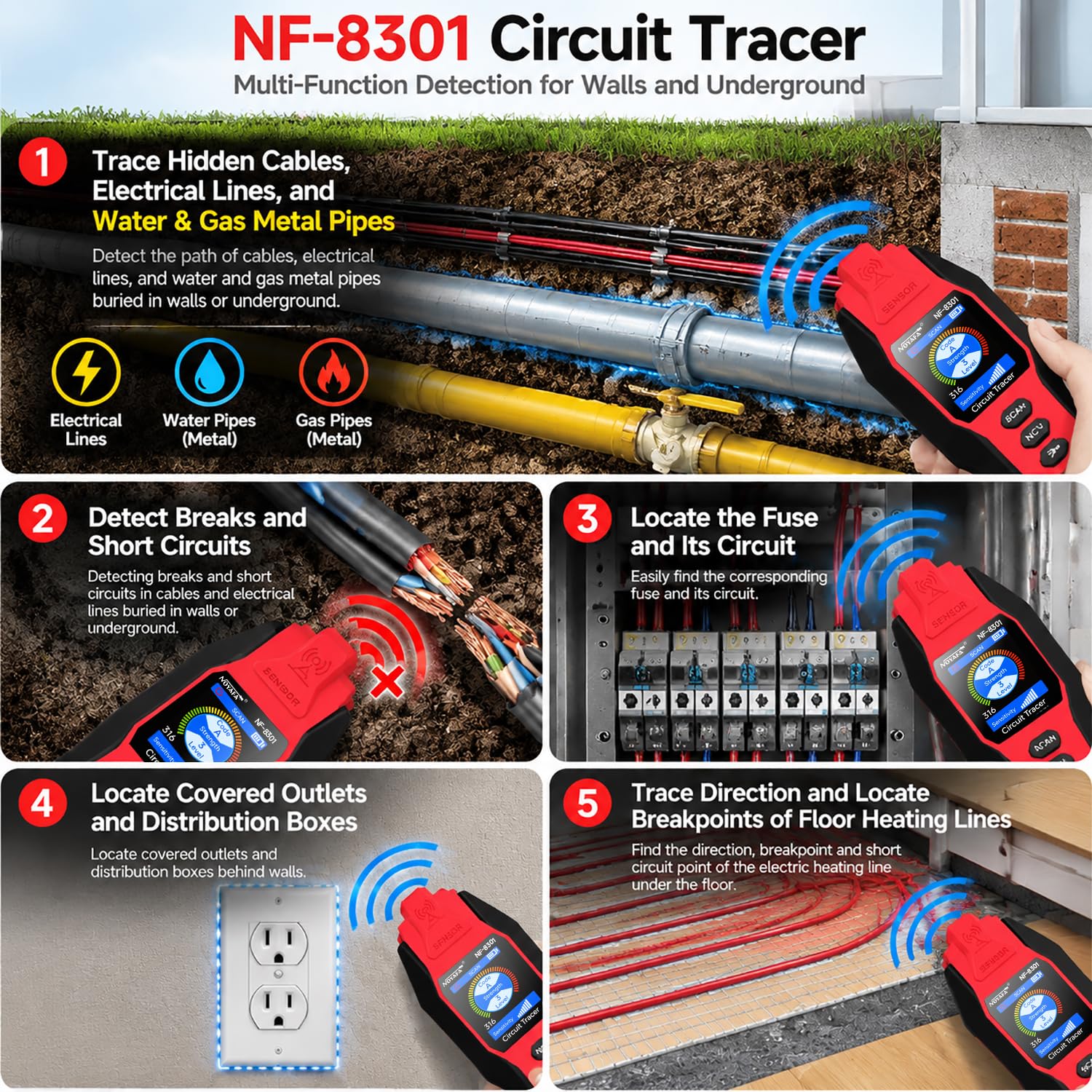 NOYAFA NF-8301 Circuit Tracer - Underground Wire Locator -2 NOYAFA NF-8301 Circuit Tracer - Underground Wire Locator -2