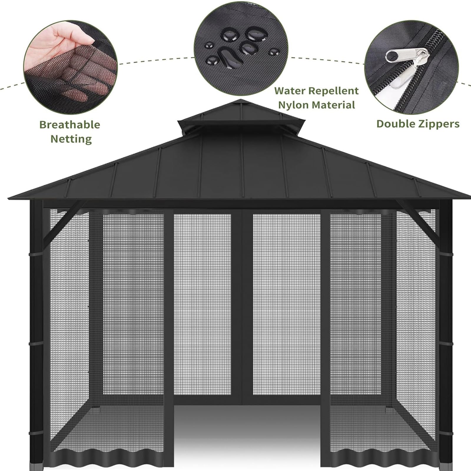 Trwała moskitiera do pawilonu, zapinana na zamek błyskawiczny, na patio i do ogrodu, namiot baldachim 3 x 3 m, ochrona ct, łatwa instalacja, odporna na warunki atmosferyczne
