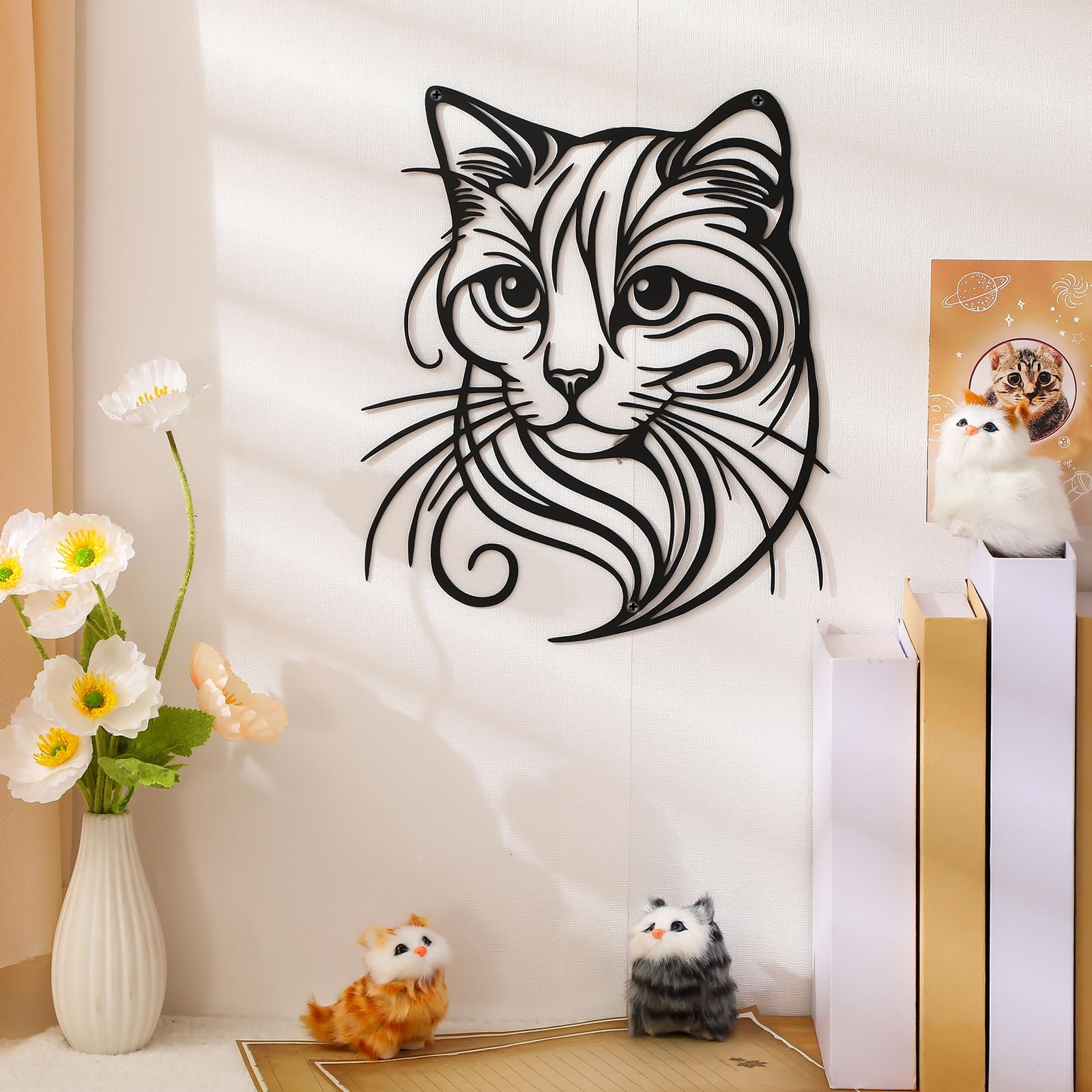 Otoolling Cat Tree Wall Art Silhouette Black Cat Wall Decor Metal Geometric Animal Art for Living Room Above TV Home Decoration, 10.2 x 10 Inch (Cute)