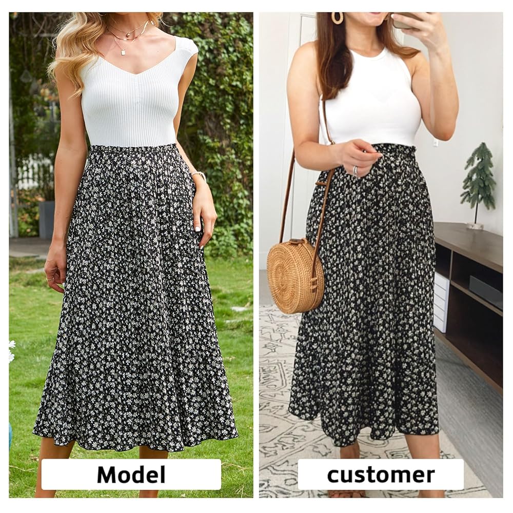 EXLURA Womens High Waist Polka Dot Pleated Skirt Midi Swing