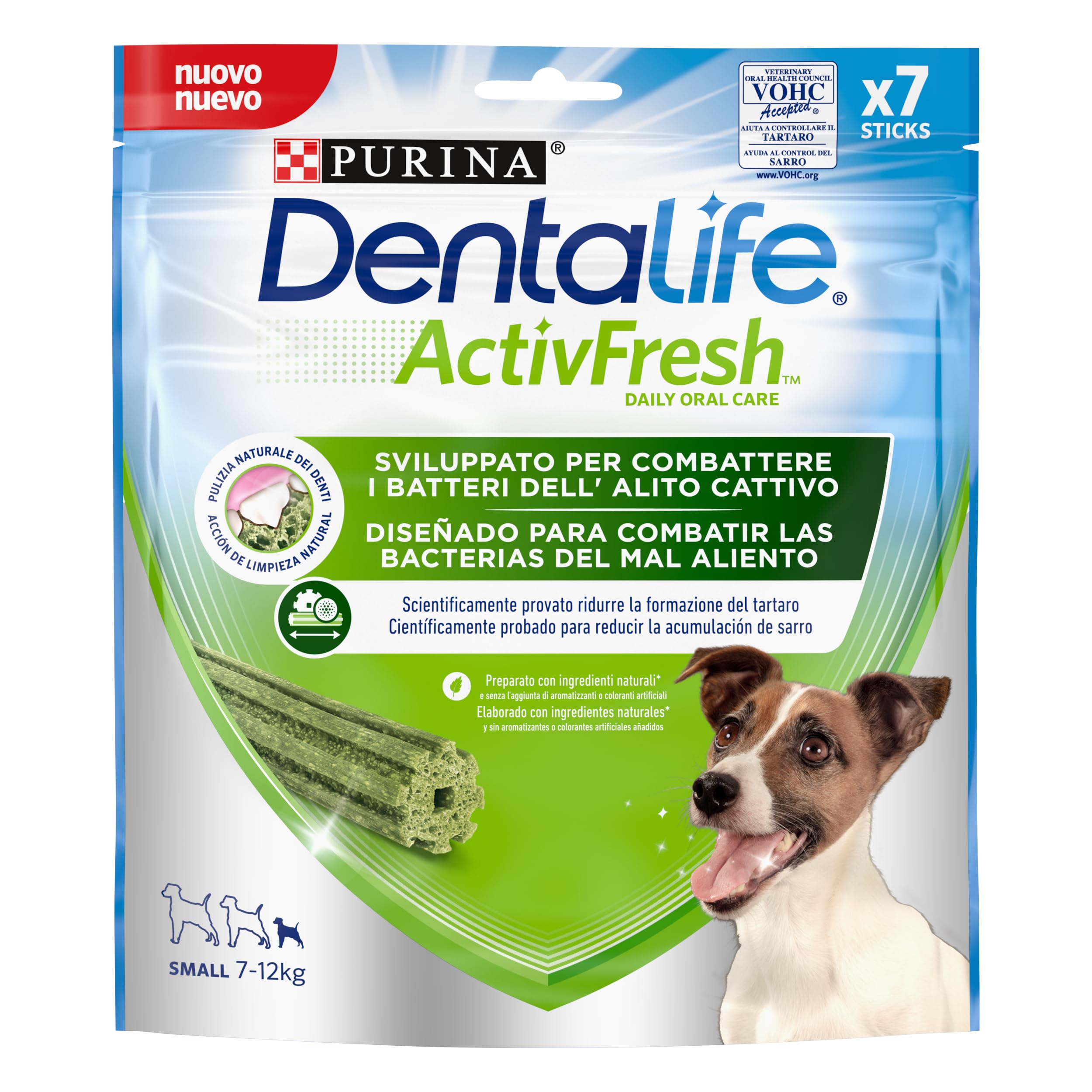 Dentalife Purina Activfresh Small, Snack Dental, mal aliento, premio para perros pequeños, Mini , bolsa de 7 sticks