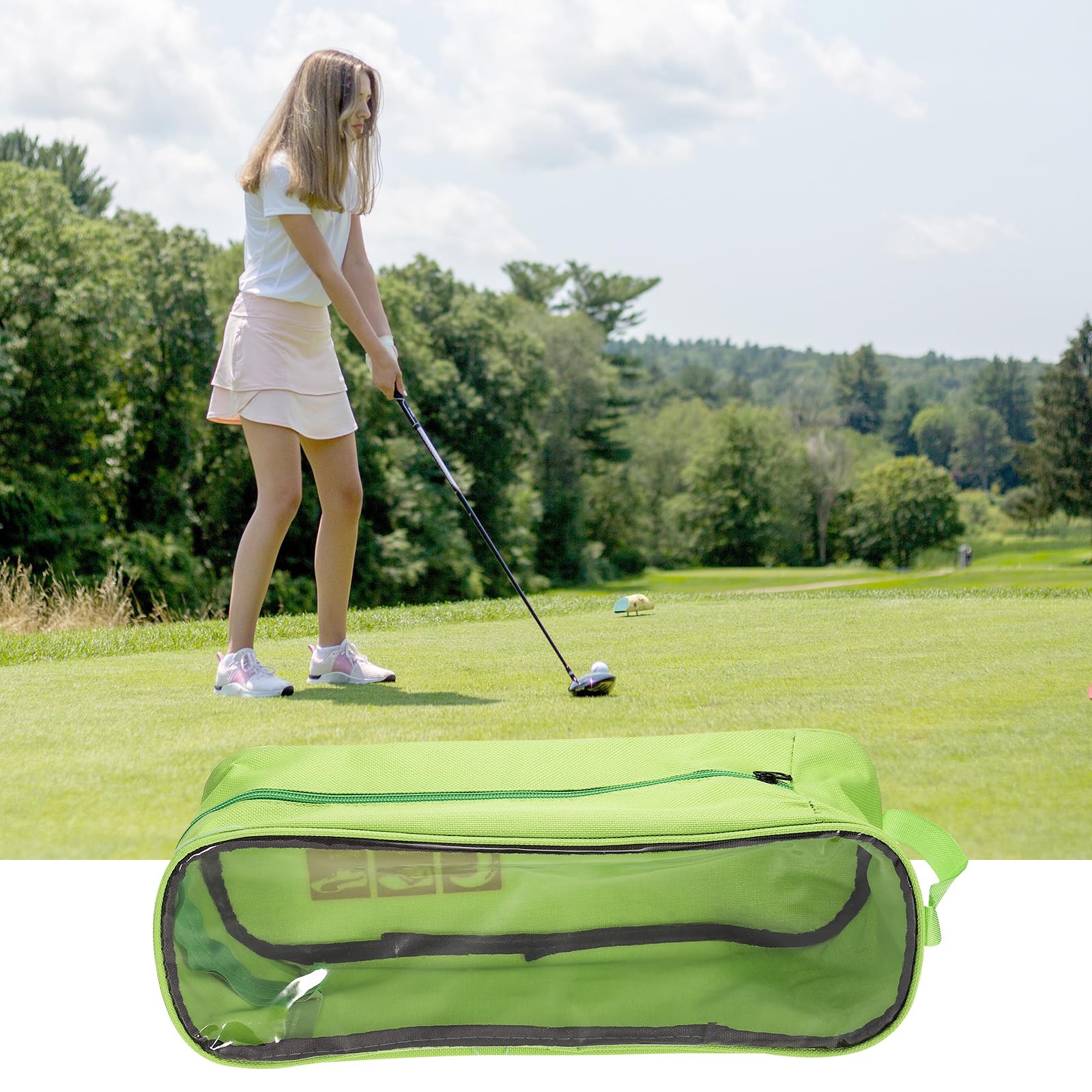 PATIKIL Golf-Schuhtasche, tragbare Sportschuh-Organizer-Tasche, atmungsaktiv, mit Reißverschluss, Schuhbeutel für Sport, Fitnessstudio, Reisen, grün