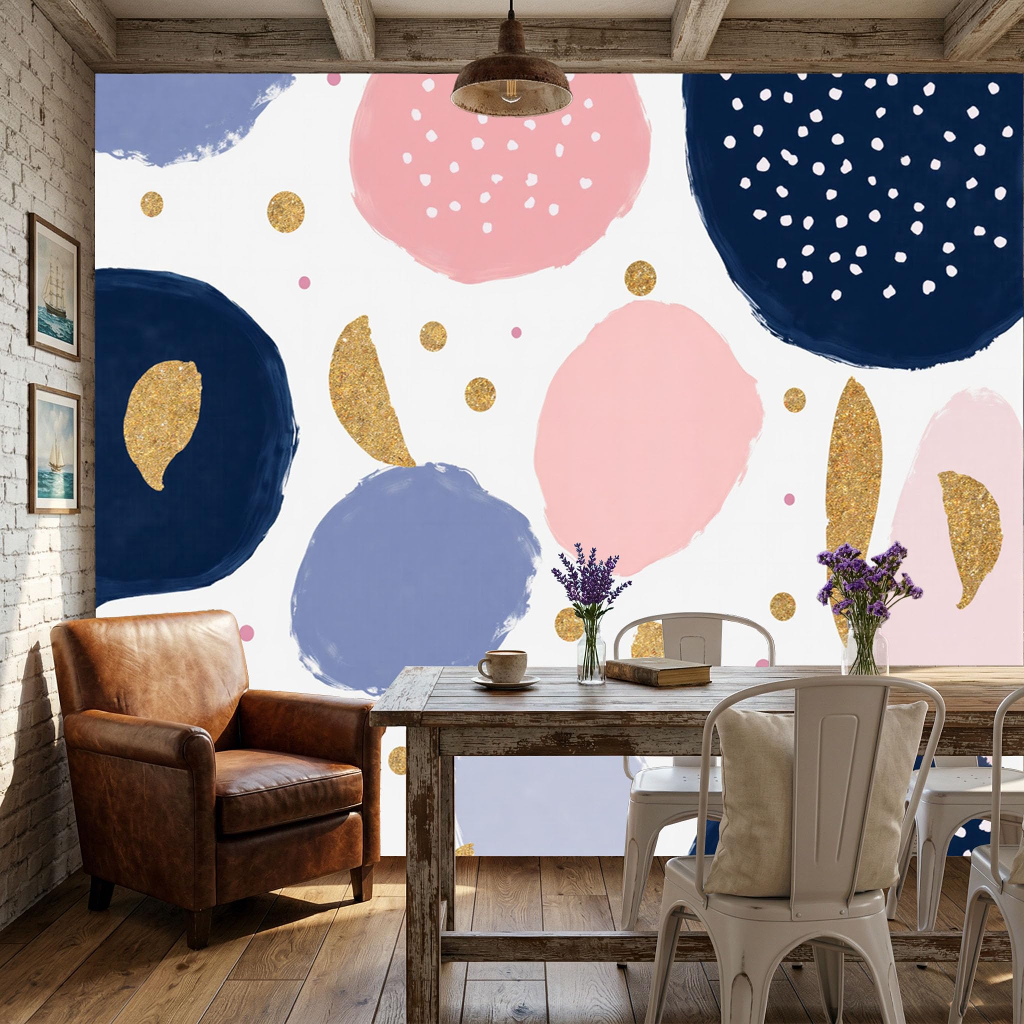 Papier peint panoramique en soie haut de gamme 350x256cm rose moderne