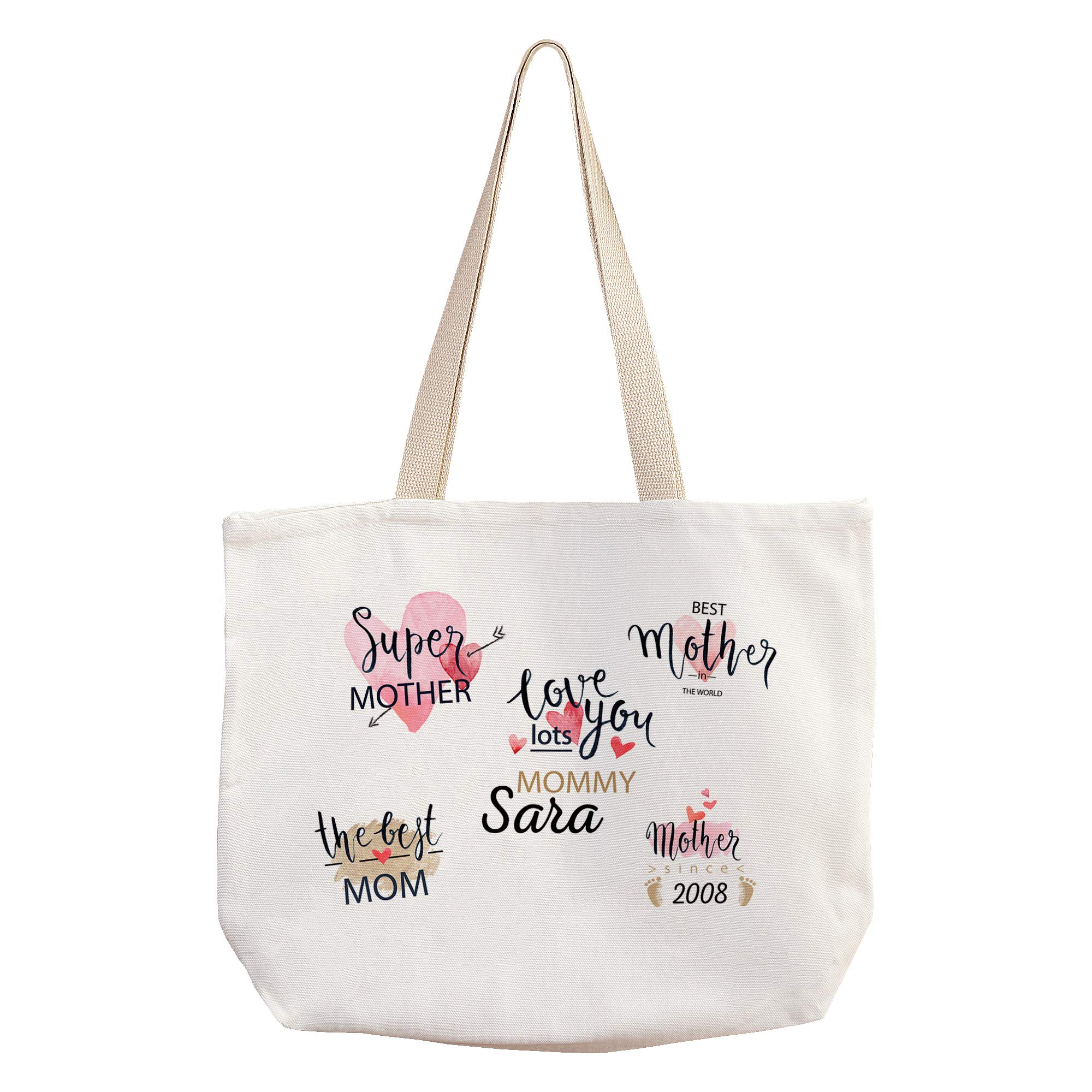 LolaPix Bolsa de tela personalizada. Regalos Originales Dia de La Madre. Tote Bag. 33 x 40 cm. Varios diseños. Bolsa Nature.
