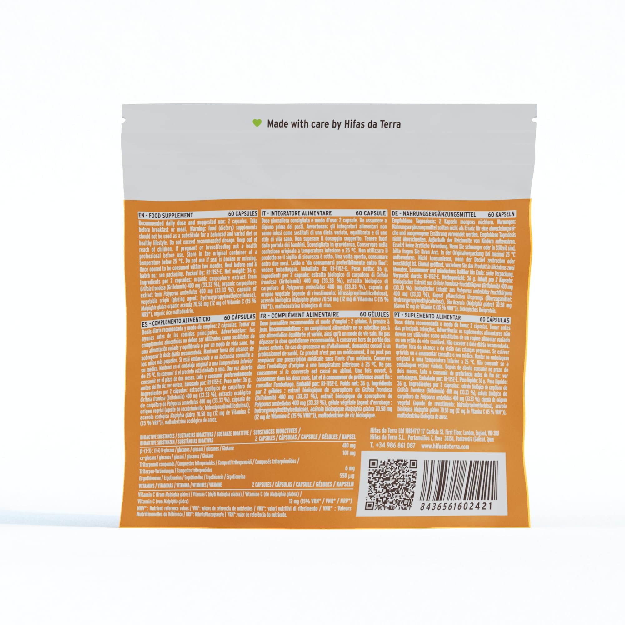 HIFAS DA TERRA - HIFAS-Detox Extractos de Hongos Puros de Maitake, Polyporus y Vitamina C para Combatir el Estrés Oxidativo - Refill 60 cápsulas