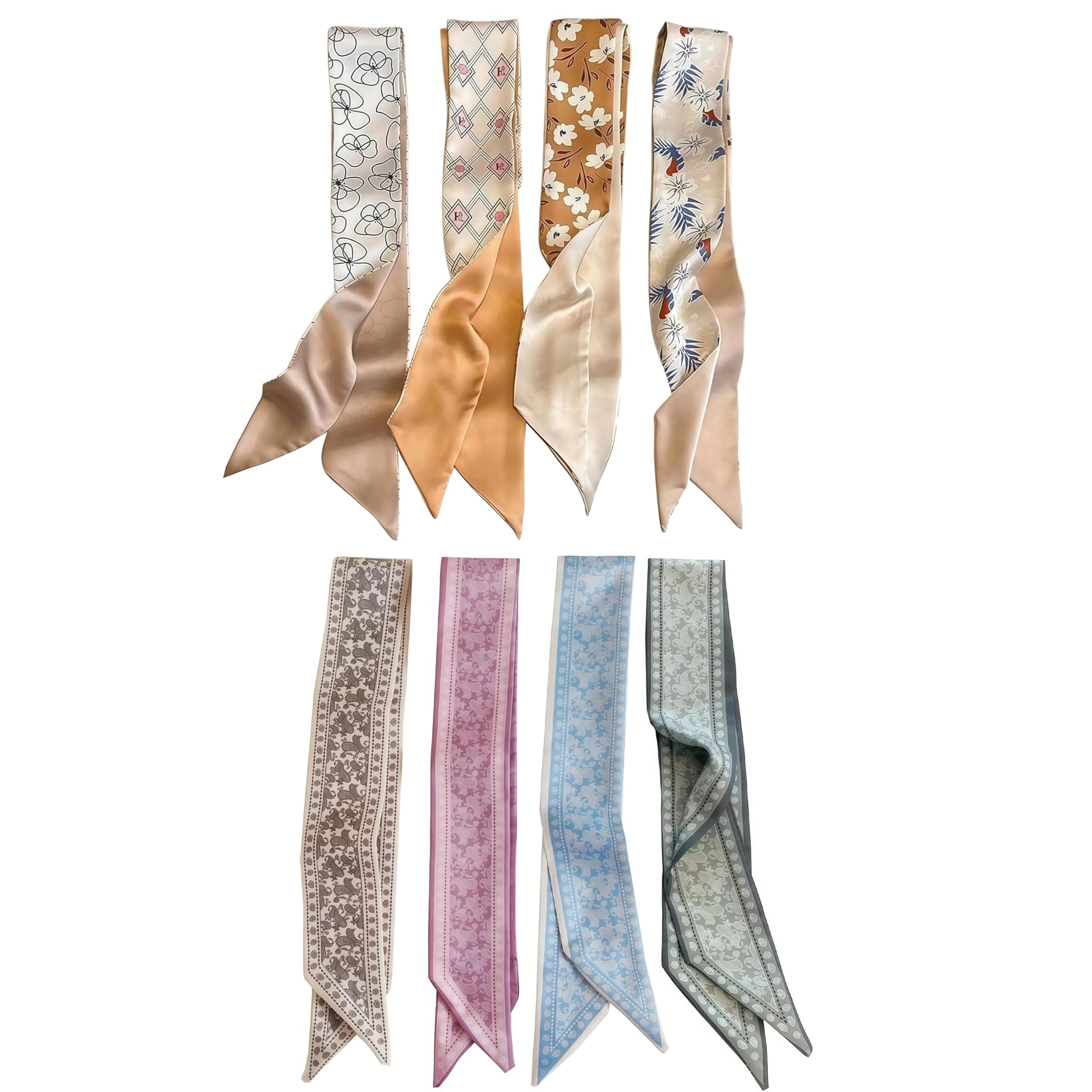 VelvetGlow 8 stuks Modieuze Sjaals voor Dames, Multifunctionele Boho-Sjaals Haarbanden Satin Sjaal voor Tas- en Haaraccessoires