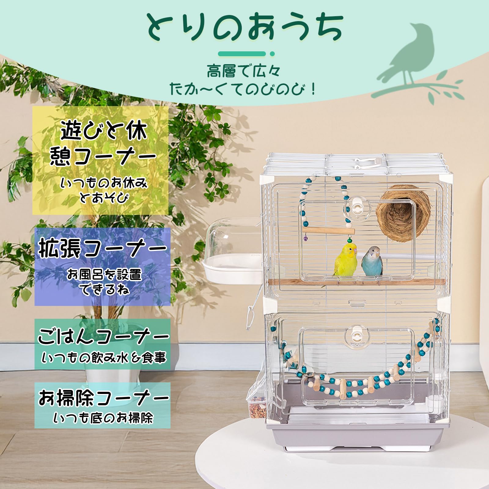 Amazon | Gevvnss【透明可視】鳥かご 二段 大型 バードケージ 前窓