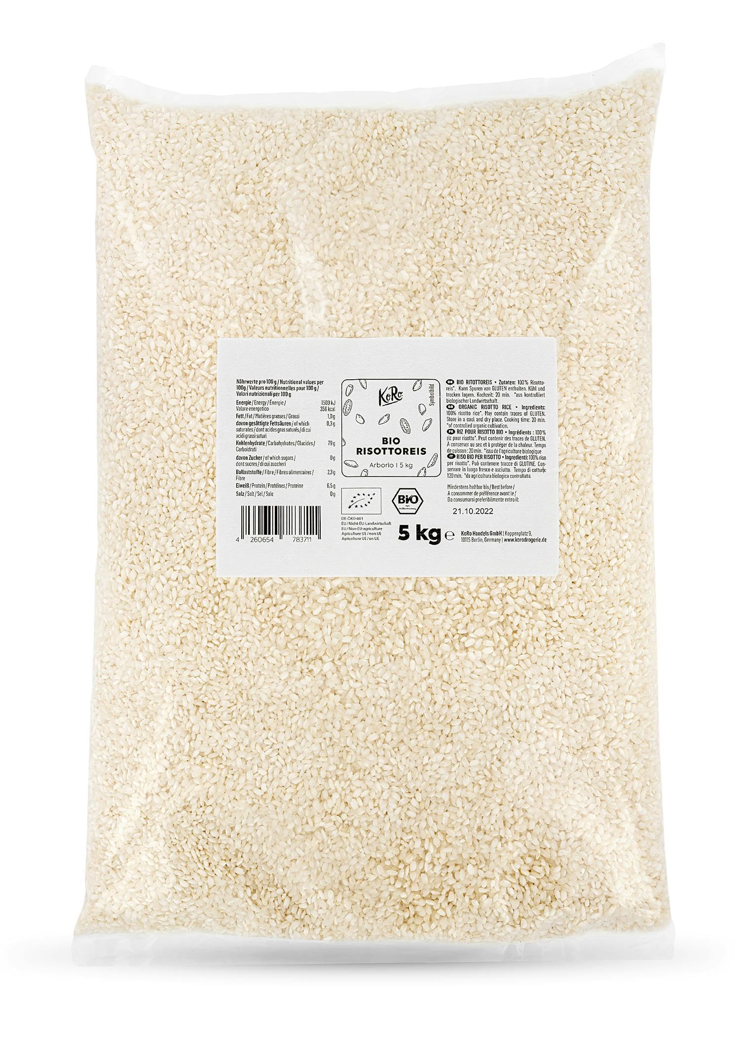 KoRo - Riz à risotto bio 5 kg - qualité supérieure - issu de l'agriculture biologique - grand format