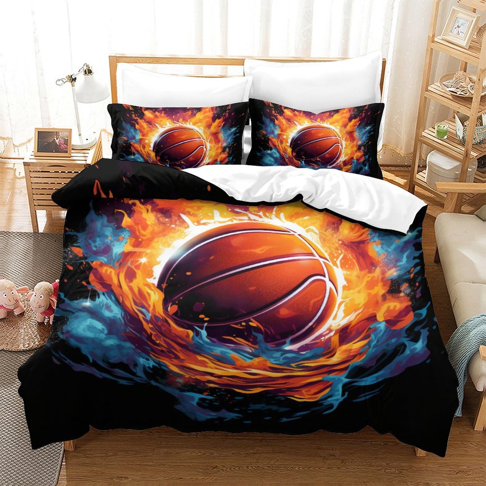 Housse de couette basketball microfibre douce avec fermeture éclair invisible 220x240