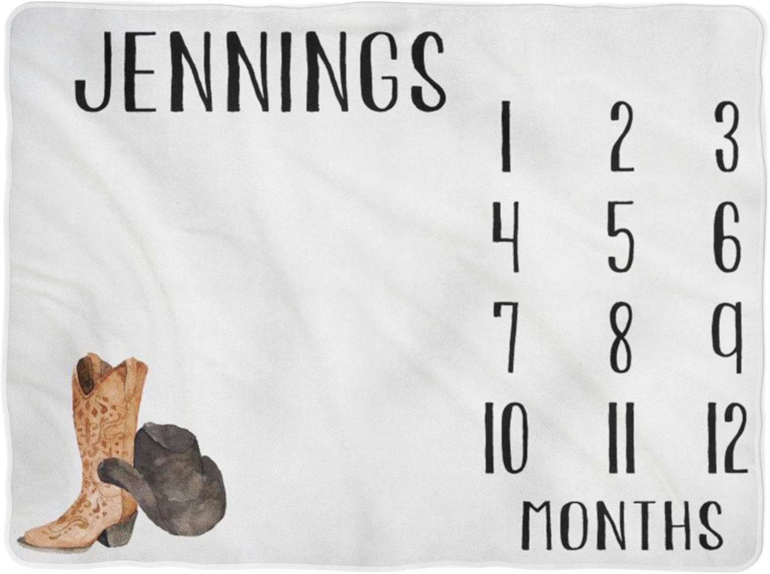 Baby Milestone Blanket Month Blanket Baby Baby Growth Tracker Fleece Blanket Baby Shower Western Cowboy (60x80) White
