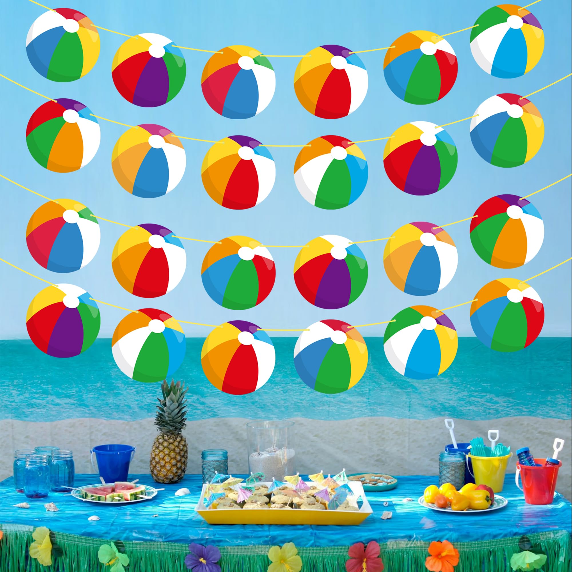 Strandball-Party-Girlanden, 4 Stück, Poolkugel-Papierausschnitt, Banner für Hawaii, Strand, Geburtstag, Babyparty, Partyzubehör