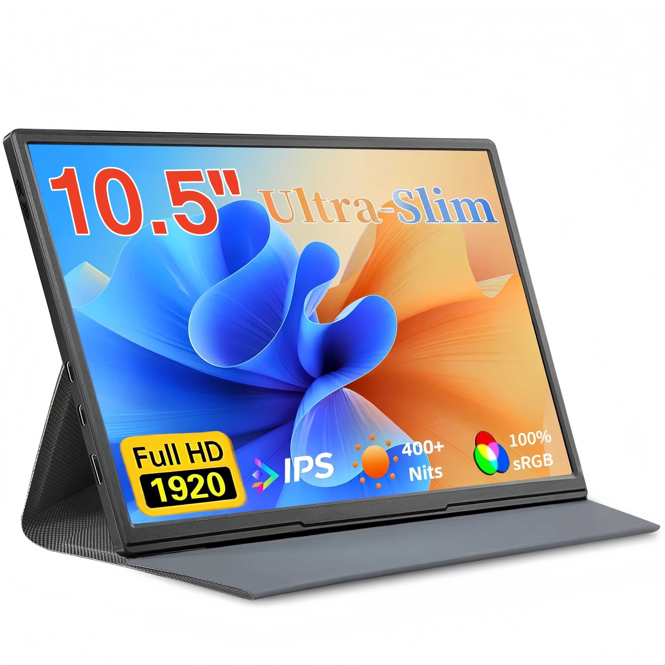 10.5inch Portable Monitor 1920x1280P FHD IPS Screen USB-C Laptop Second External for Laptop,PC,Mac Phone,PS,Swich,IPS Ultra-Thin Zero Frame Gaming Monitor/Premium Smart Cover