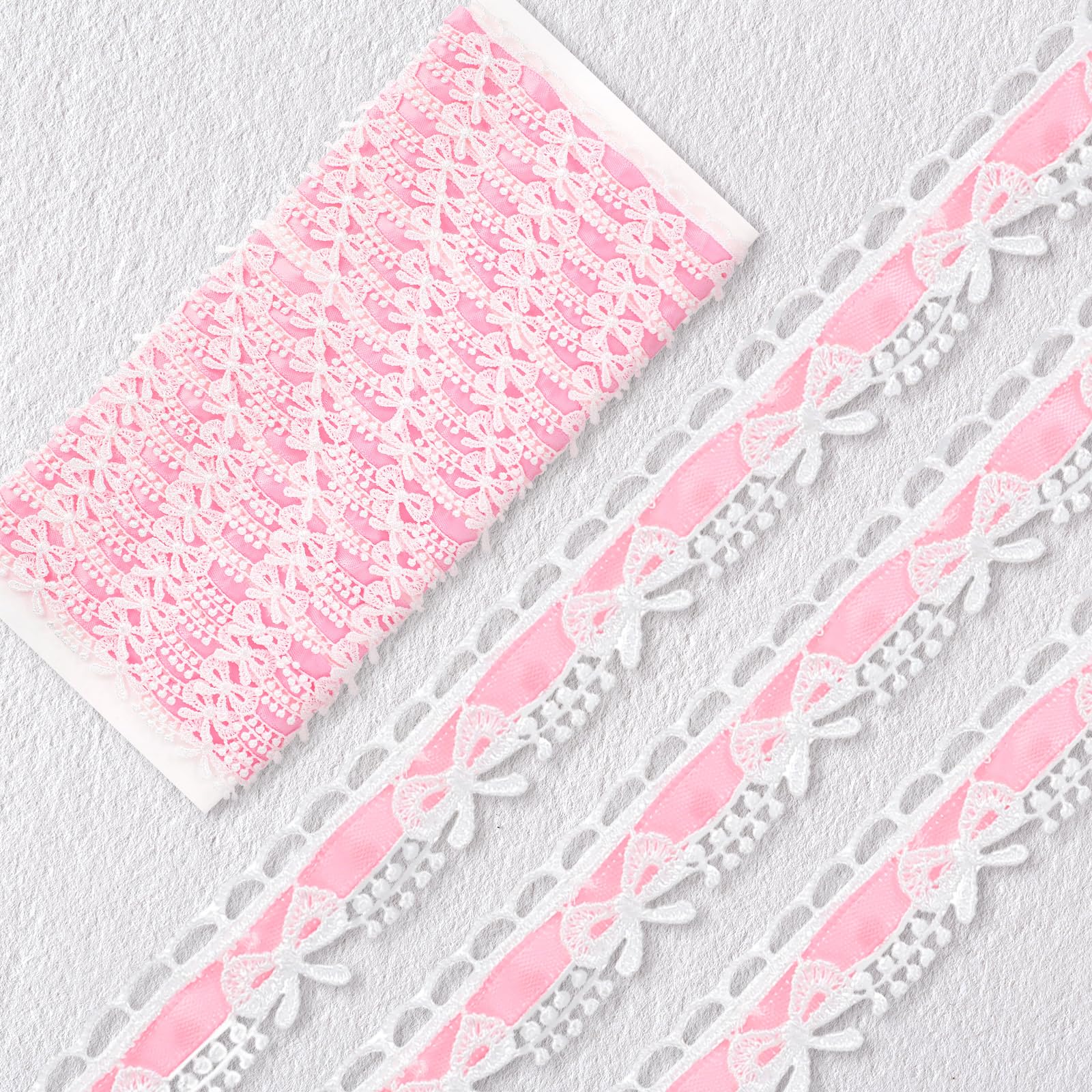 Amazon.com: Hahafelt 10 Yard Pink Lace Ribbon Bow White Lace Trim