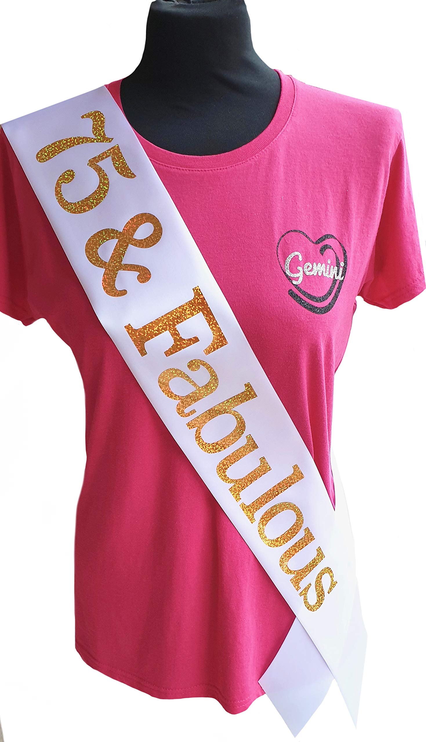 75th Birthday Sash - 75 & Fabulous Birthday Sash - Beautiful Quality White Ribbon and Holographic Gold Font - 75th Birthday Sash