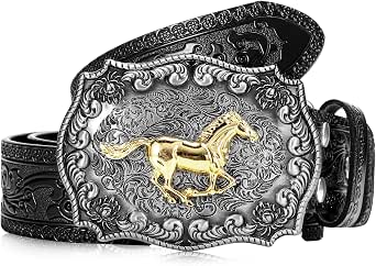 Ceinture Western Cowboy Boucle Circulaire - Cuir Marron - Taille 84-94cm - Neuf