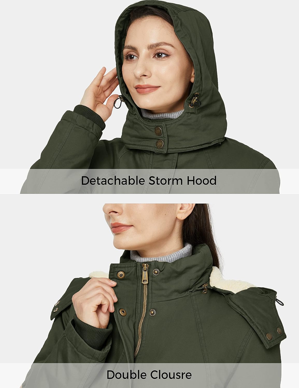 WenVen Women's Winter Warm Sherpa Lined Jacket Heavy Parka Coat with Hood Large Army Green