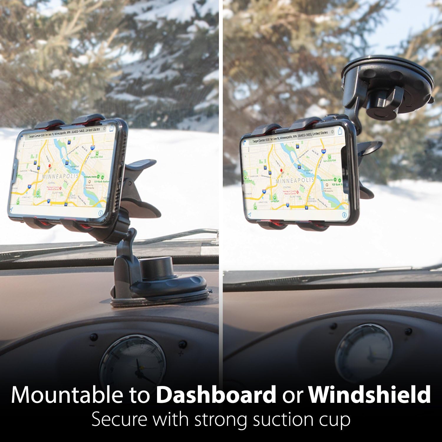 Car Mount, Vena Clip-Grip 360 Degree Strong Suction Cup Car Mount Holder for iPhone 11/11 Pro/11Pro Max/XR/SE2, Galaxy S20/S20+/S20 Ultra/Z Flip/S10 Plus, Moto G5 Plus, Google Pixel 3(Up to 90mm Wide)