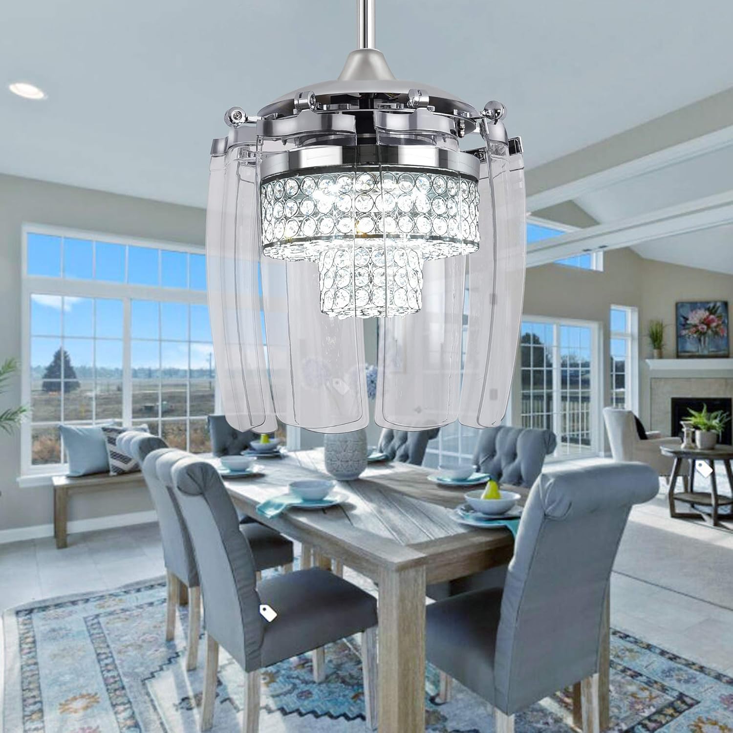 Buу 2 gеt 3 48 Crystal Chandelier Ceiling Fan With LED Light 8 Blades Chrome Modern Remote Control Fandelier Ceiling Fan for Bedroom/Livingroom/Diningroom