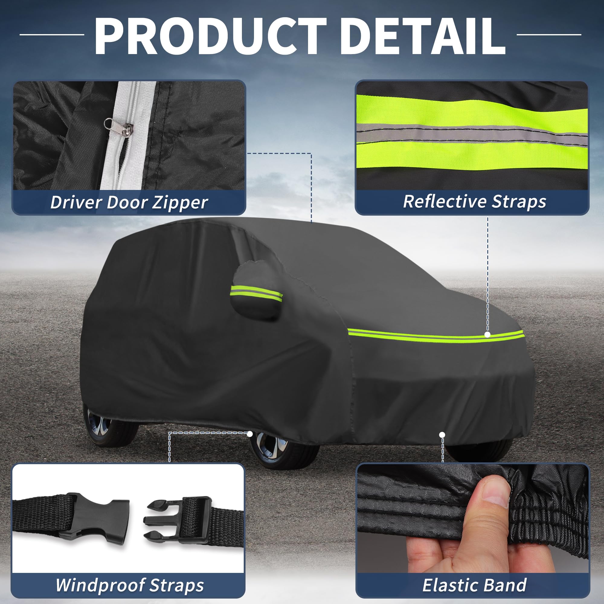 A ABSOPRO Funda de Coche para Citroen C3 II/III 2017-2023 210D-PU Exterior Cubierta Completa Todo Clima Impermeable a Prueba de Viento Protección Solar con Cremallera Negro