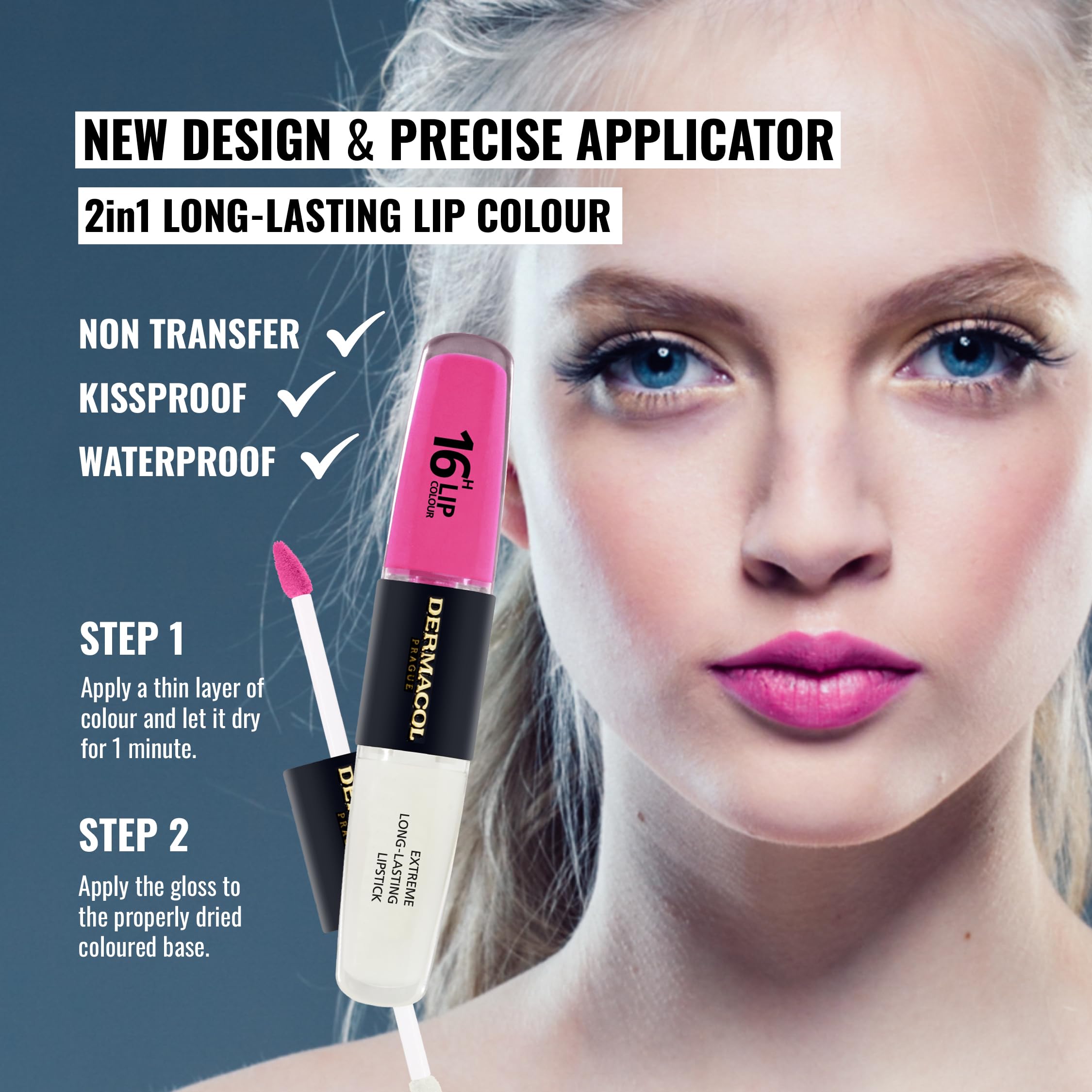 NEW Dermacol, 16-Hour Lip Colour, Highly Pigmented Glossy Lip Stain, Two-Phase Lip Plumper Gloss - Image 2